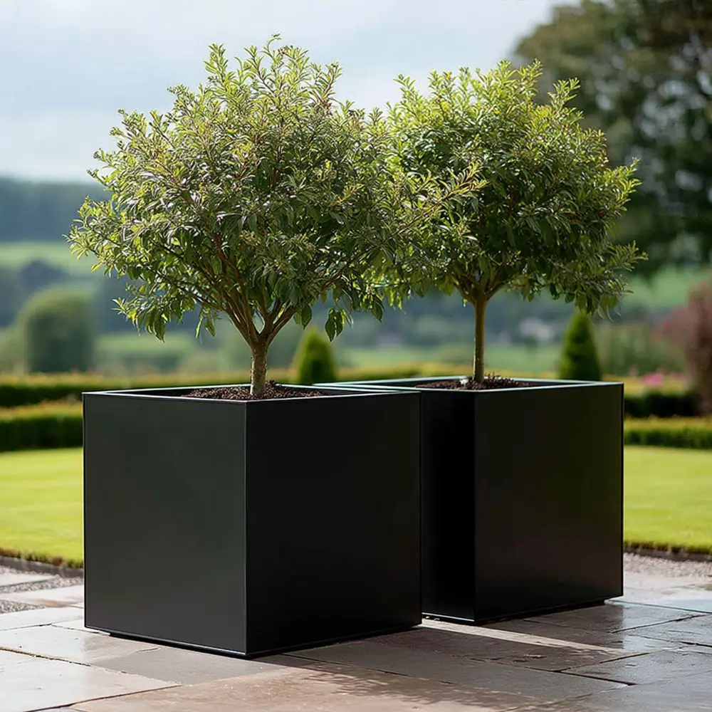 Zinc Galvanised Square Planter | 50cm x 50cm x 50cm | Matte Black