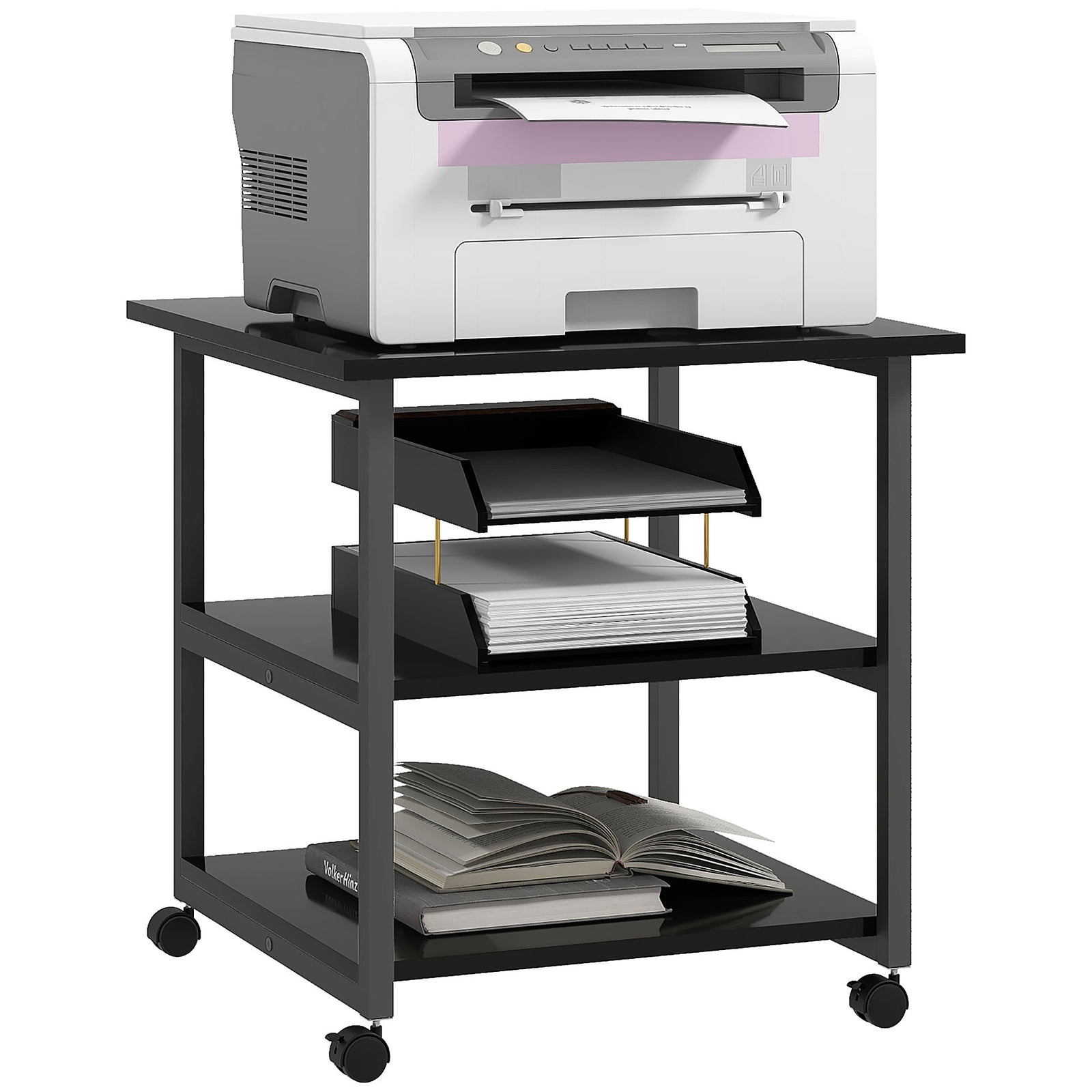 Mobile Printer Stand With Storage Printer Table Home Office | One Size | Black