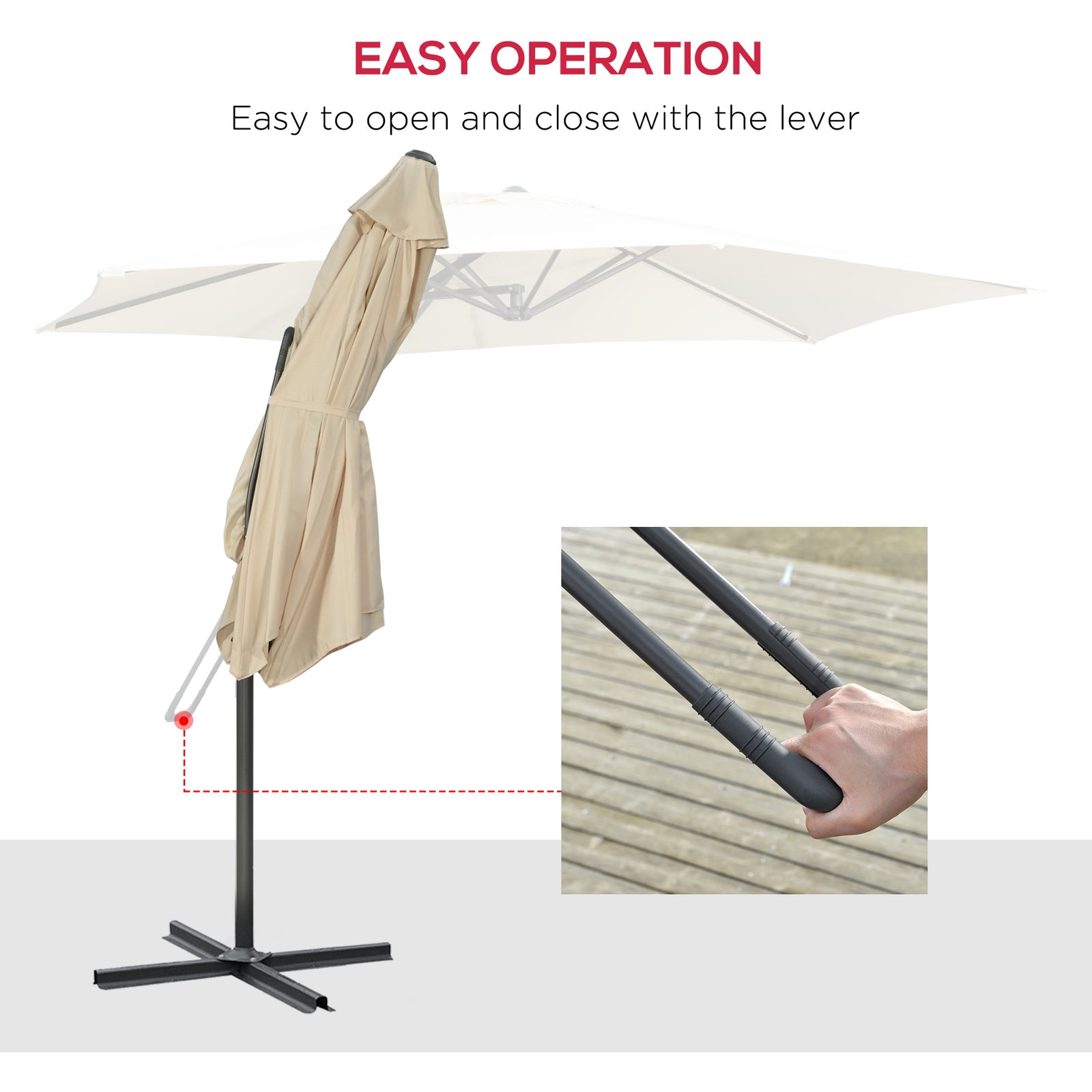 3m Cantilever Parasol W/ Crank Handle, Cross Base | Cream