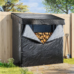 Firewood Rack With Rain Cover Outdoor Galvanised Steel Storage | Large | Black