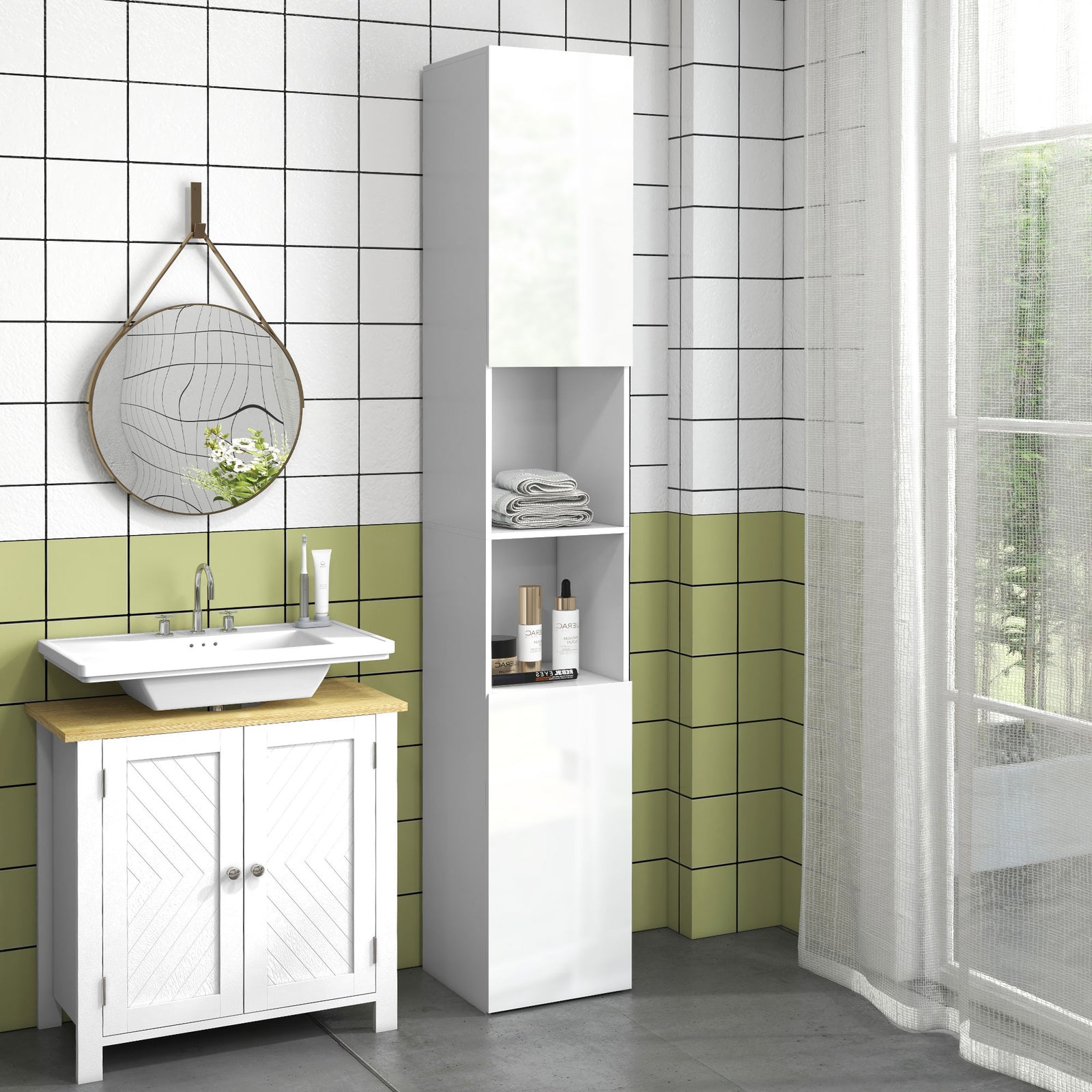High Gloss Bathroom Cabinet, Adjustable Shelves