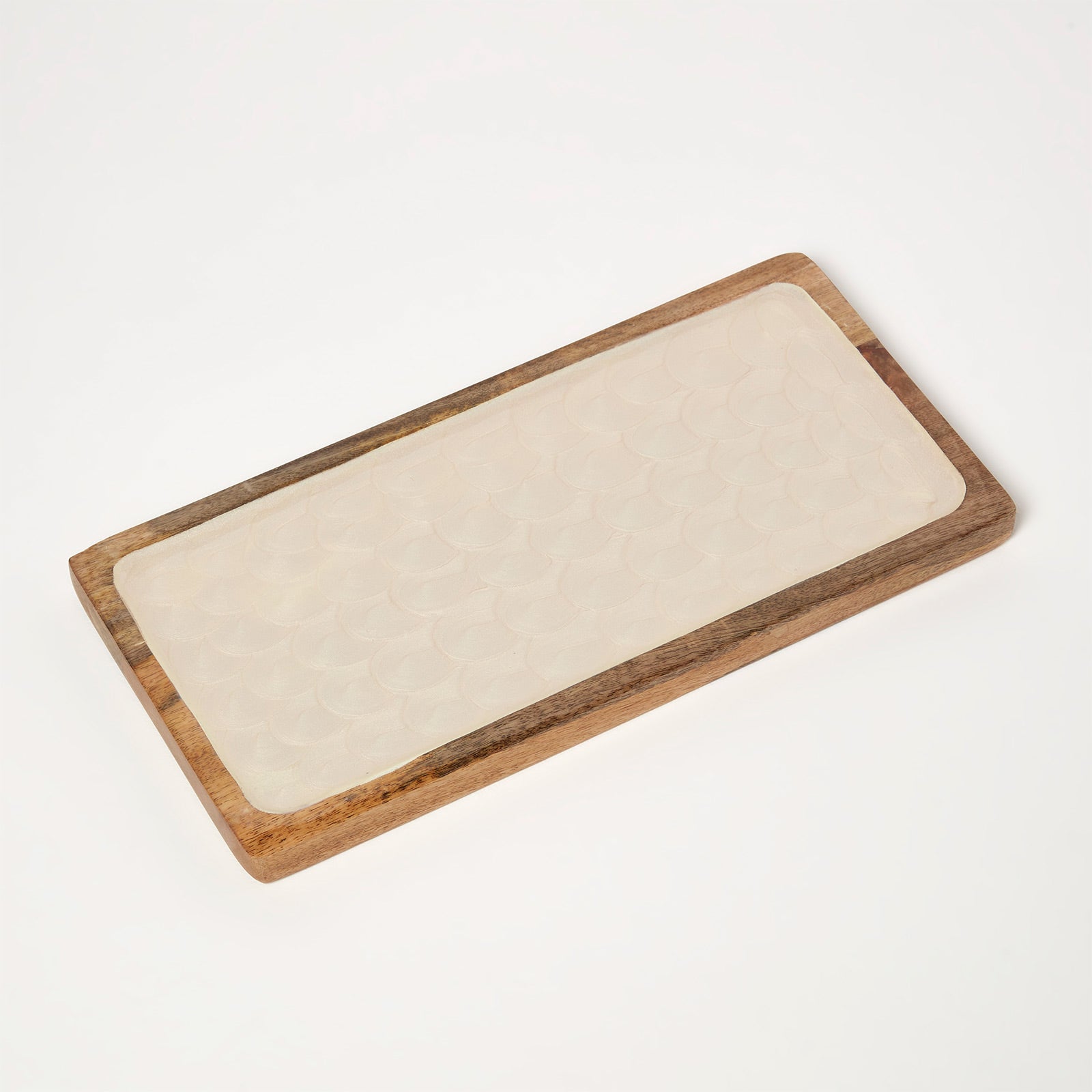 HOMESCAPES Capiz Style Mango Wood Serving Tray