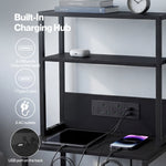 Levede Bedside Table With Charging Station,led Light 2 Drawers Storage Black