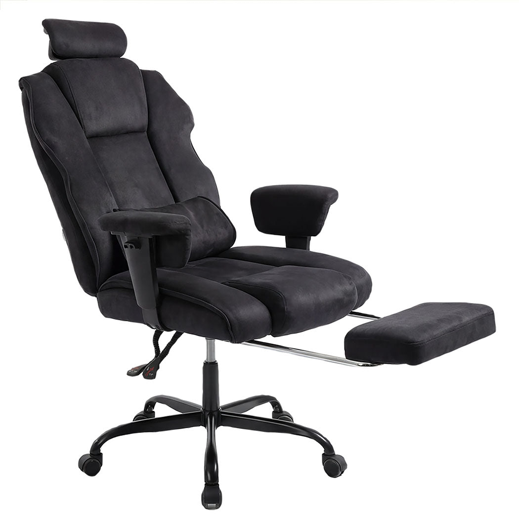 Ergonomic Office Chair Suede Fabric Wide Seat 155° Recline Footrest | Black