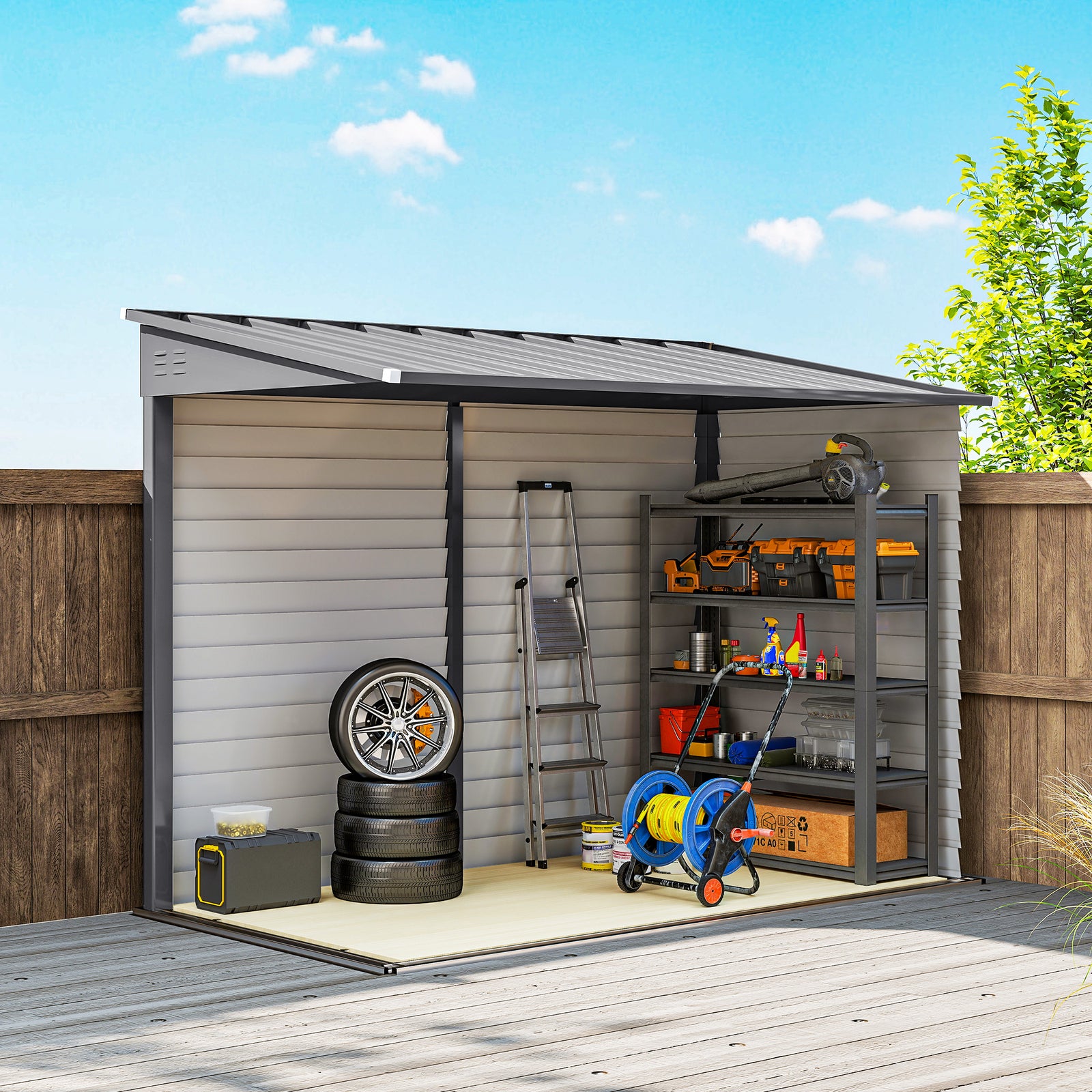 5 X 9ft Galvanised Metal Garden Shed With Foundation Kit | Grey