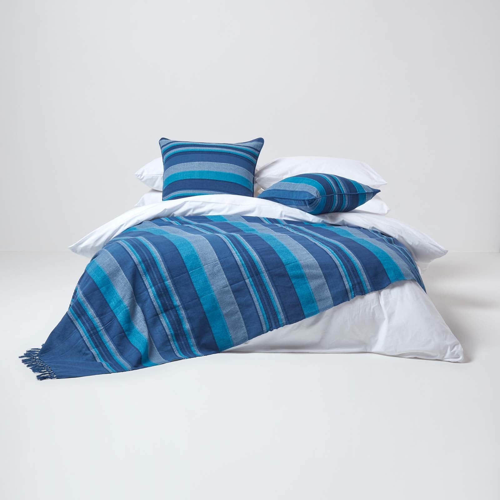 Cotton Morocco Striped Throw | 150cm x 200cm | Blue