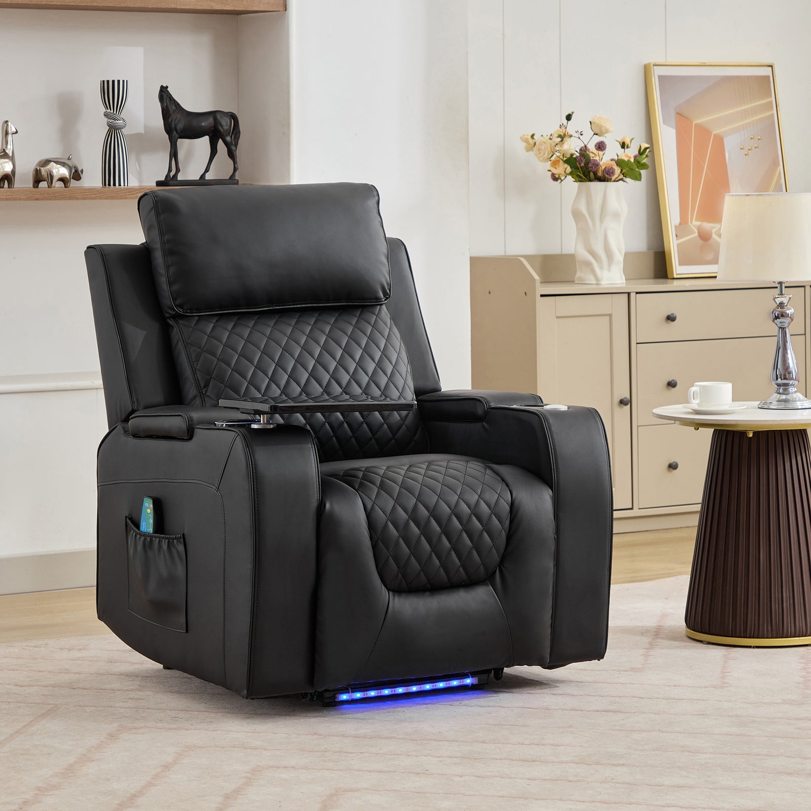 Byron Electric Riser Recliner Chair With Massage And Heat, Drink Cooler, Table | Black