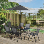 Garden Furniture Set W/ Parasol And Folding Chairs For Patio | 8 | Black