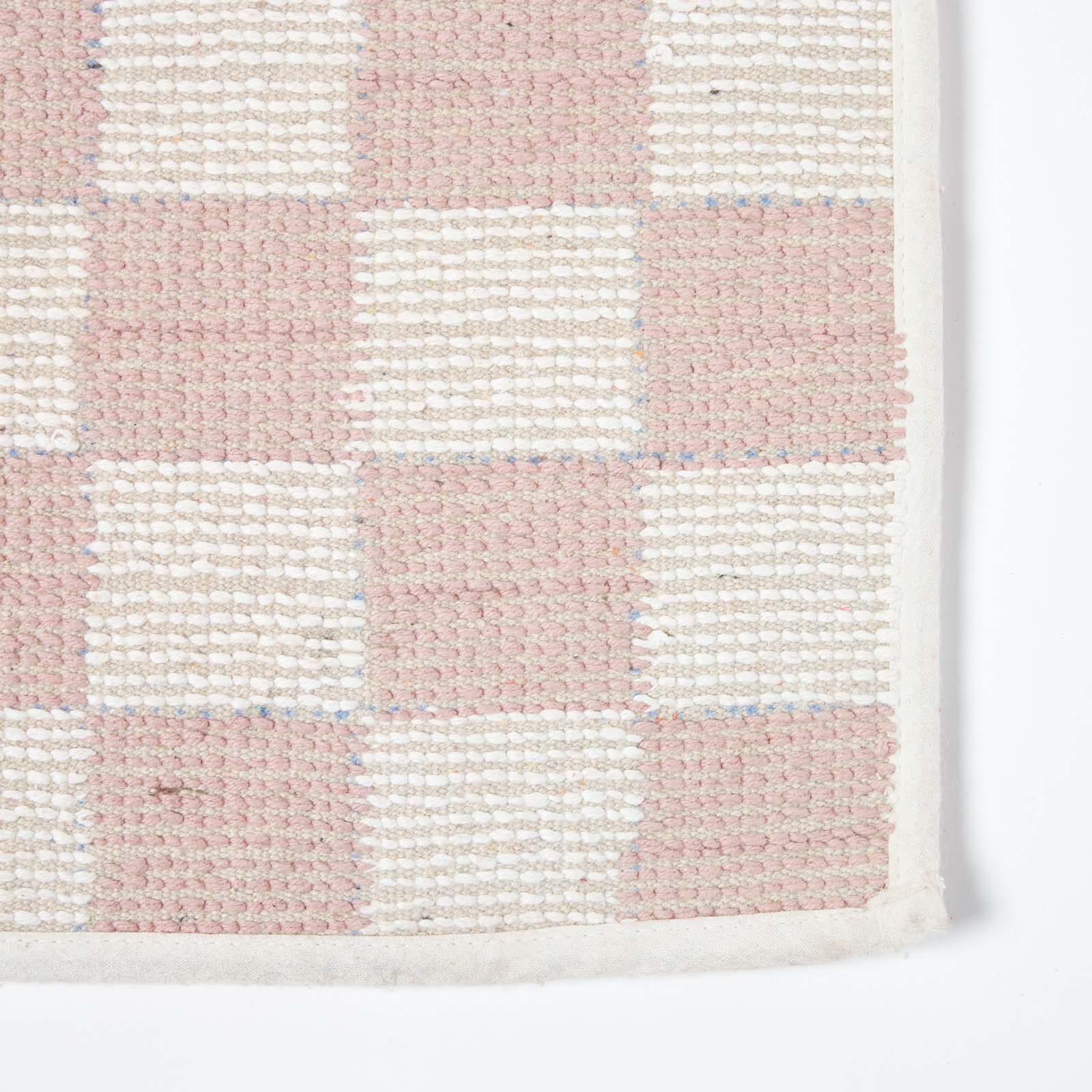 100% Cotton Non Slip Checked Bath Mat | 50 x 80cm | Pink & White