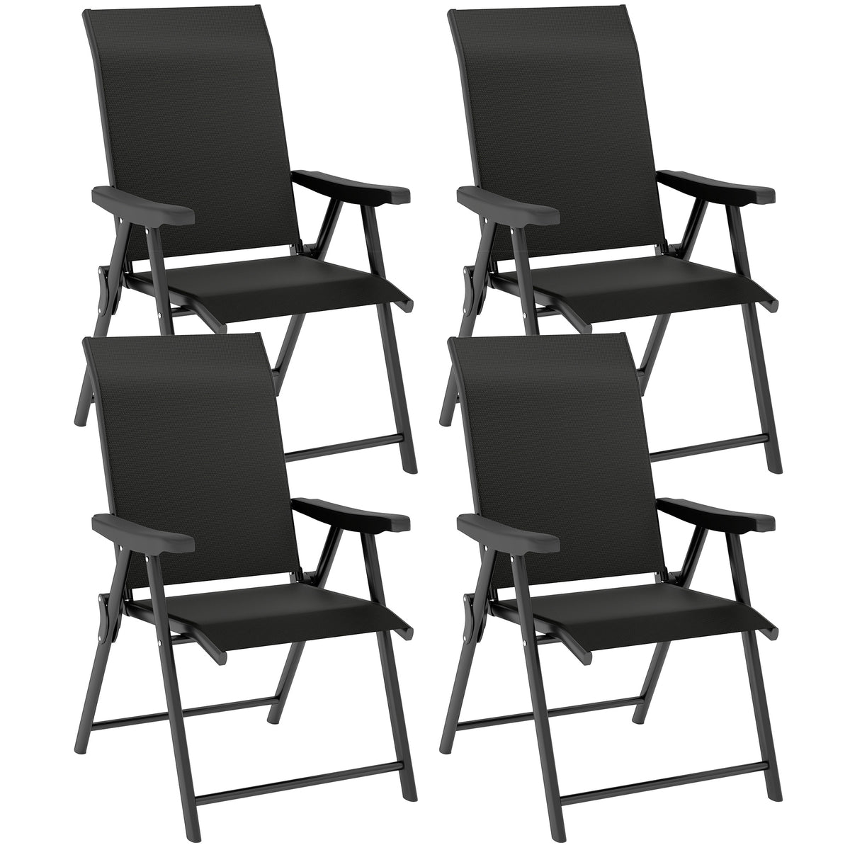 Folding Chair W/ Breathable Mesh Fabric Seat | Set of 4 | Black