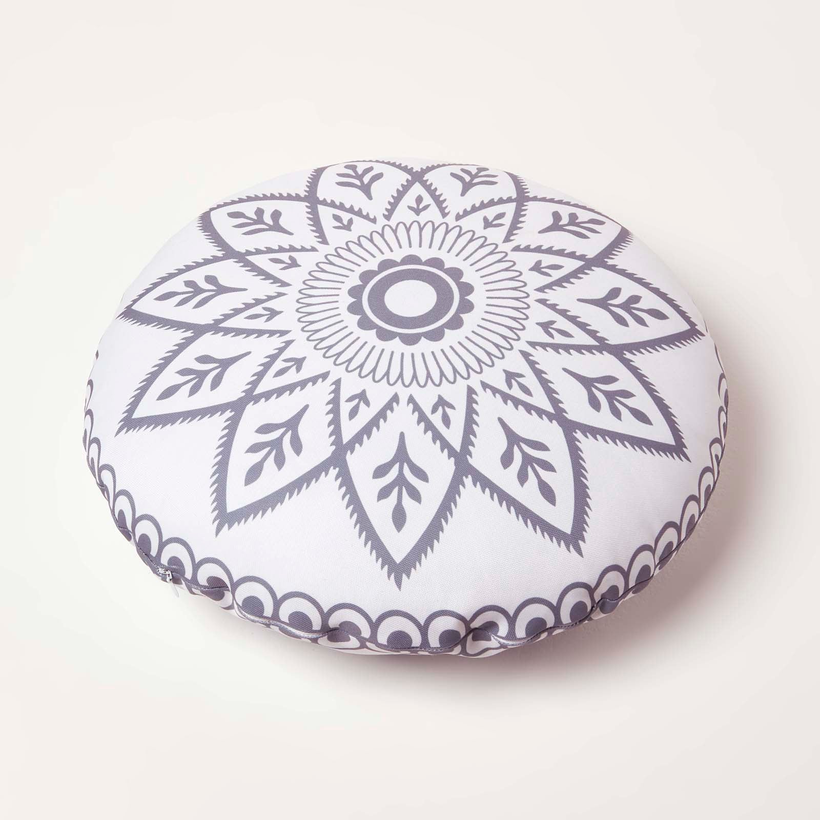 Henna Round Grey Outdoor Cushion 40 Cm, Set Of 2 | 40cm | Grey