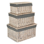 White Wash Steamed Cotton Lined Storage Basket | Set-of-3 | Gray