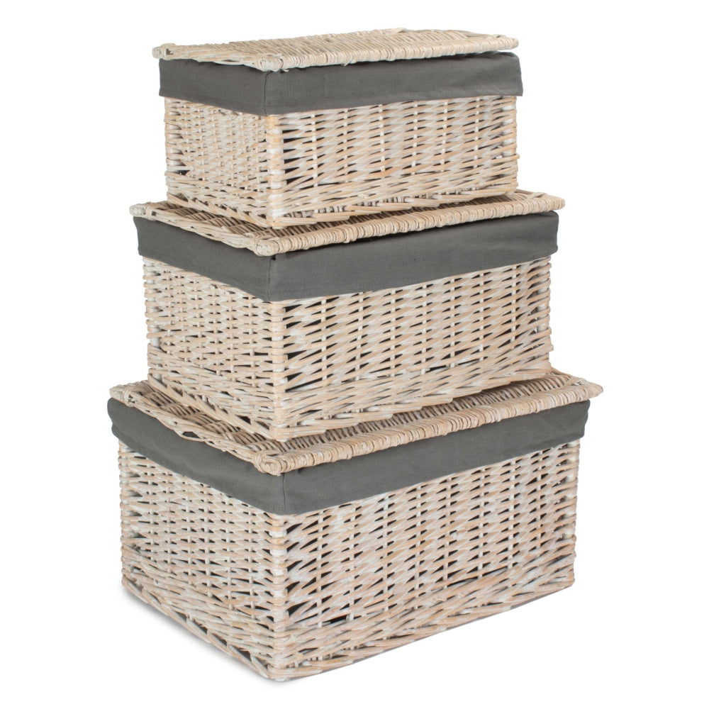 White Wash Steamed Cotton Lined Storage Basket | Set-of-3 | Gray