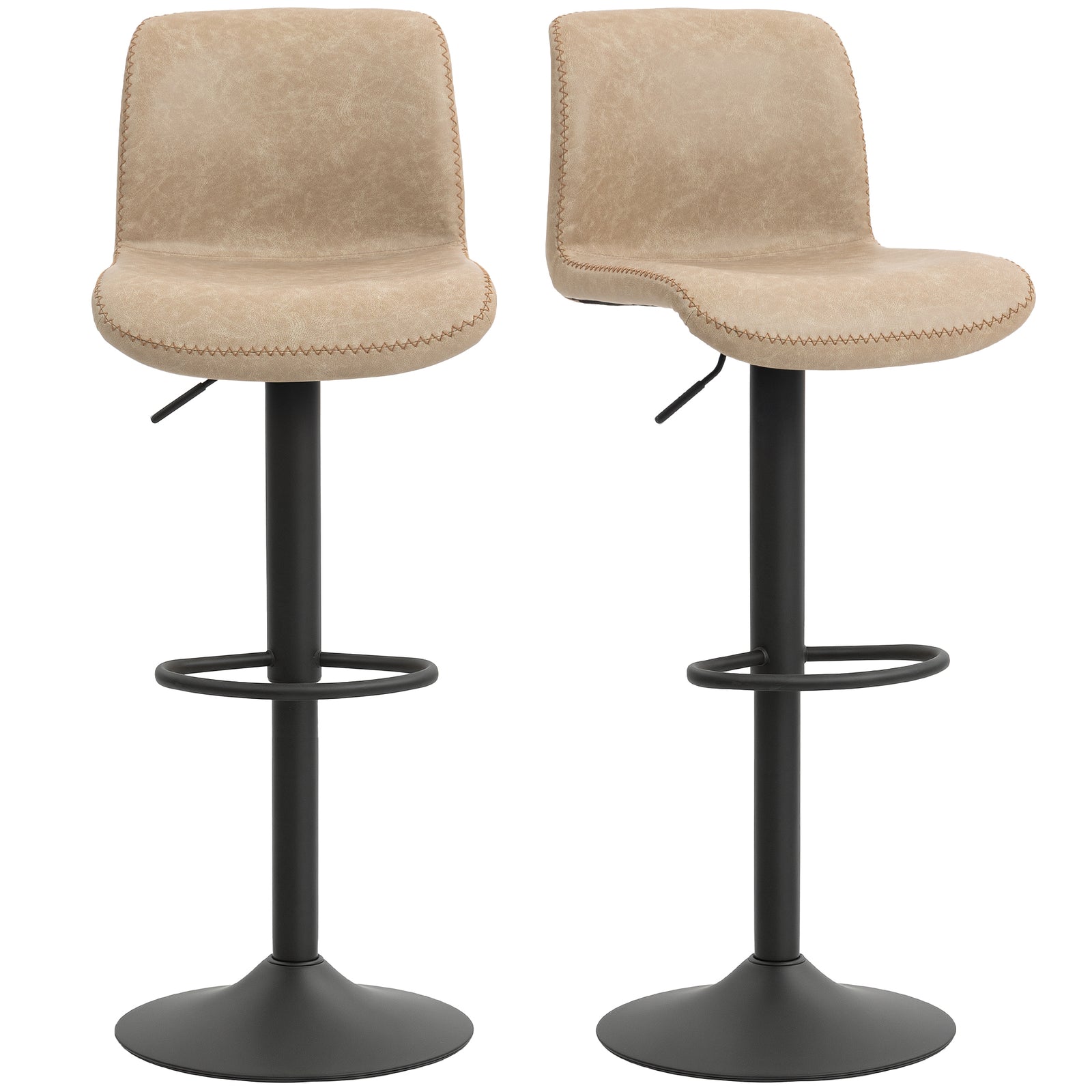 Barstools Set Of 2, Dining Stools With Backrest And Footrest | Beige