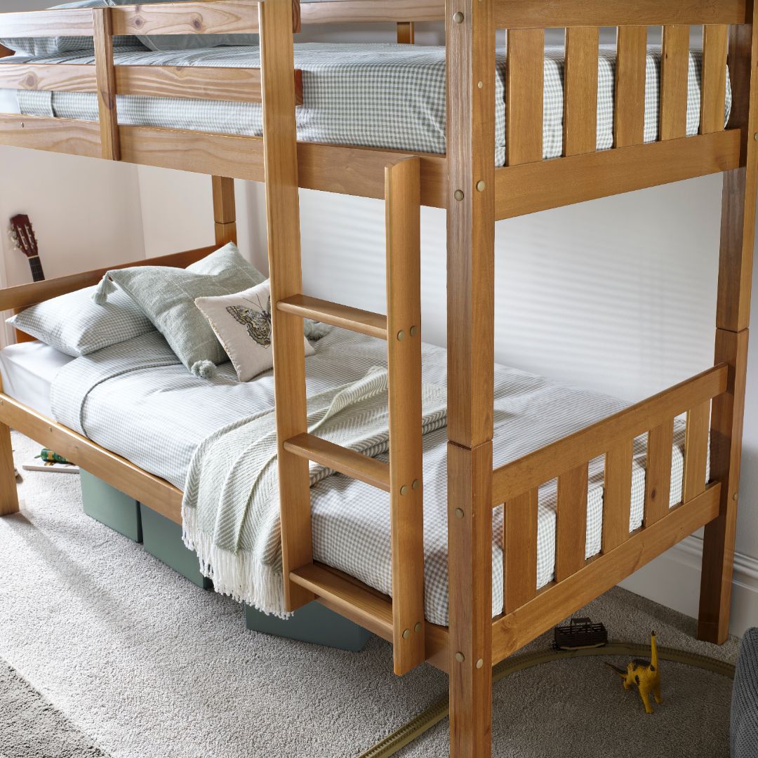 Icon Wooden Bunk Bed With Pocket Mattresses | Single | Light Brown
