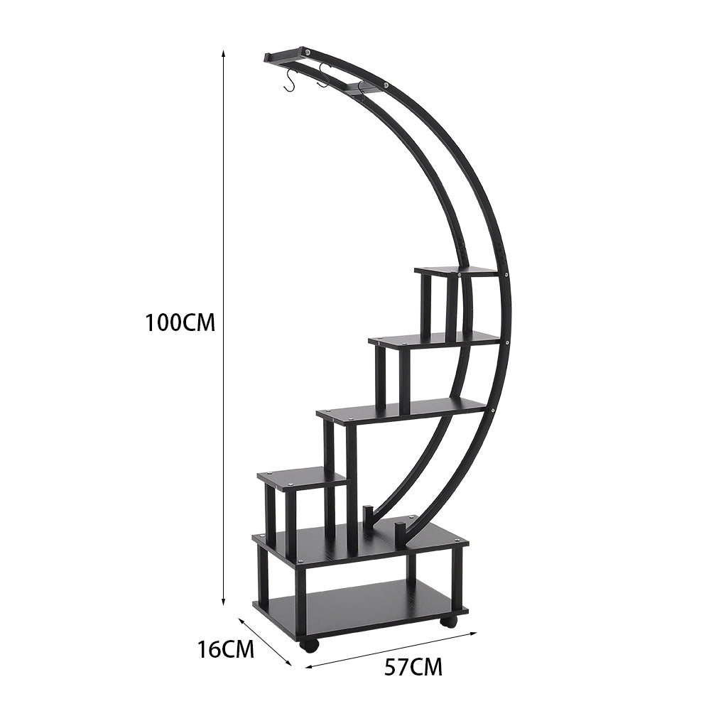 2pcs Half-moon-shaped Plant Stand Display Shelf With Wheels