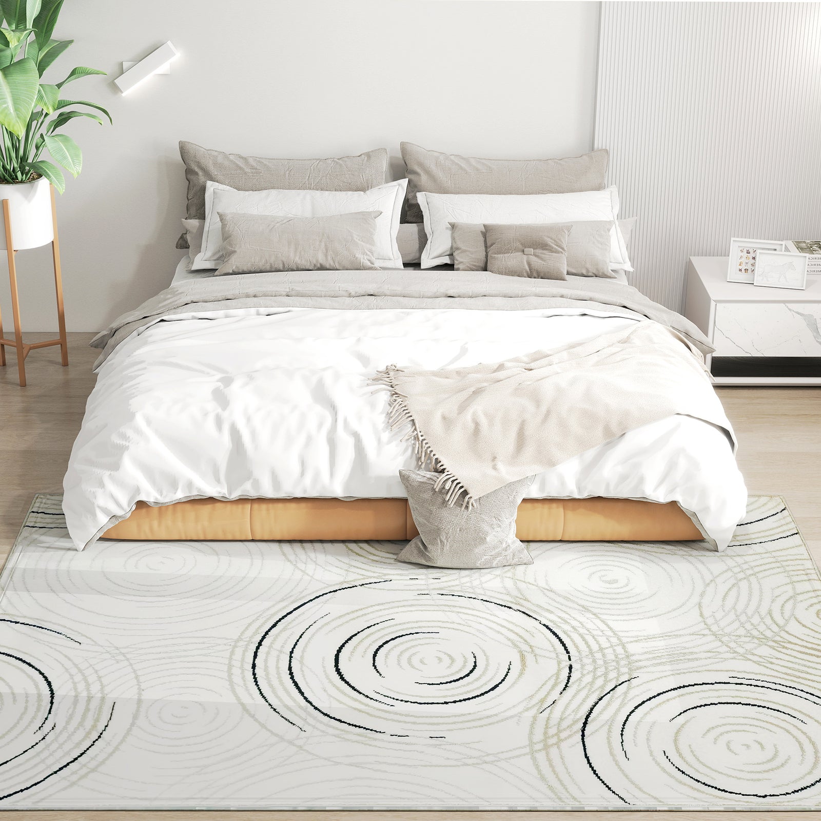 Swirl Pattern Washable Area Rug, Allergy-friendly Floor Carpet | L | Cream