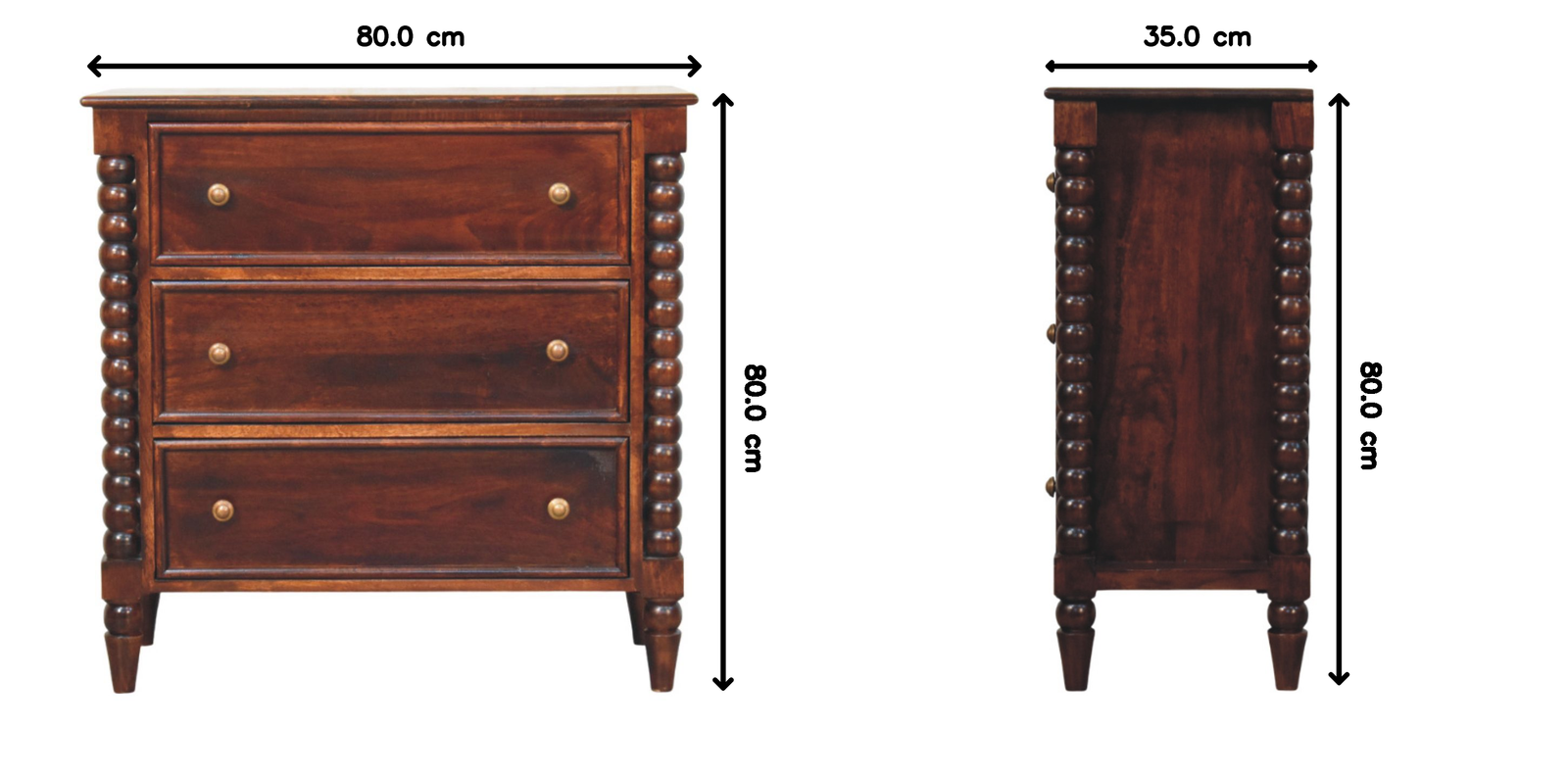 Spindle Winewood Chest,3 Drawers, Brown | 2 | Brown