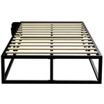 HOMCOM 12 Slats Metal Platform Bed Frame With Storage Bag, Black