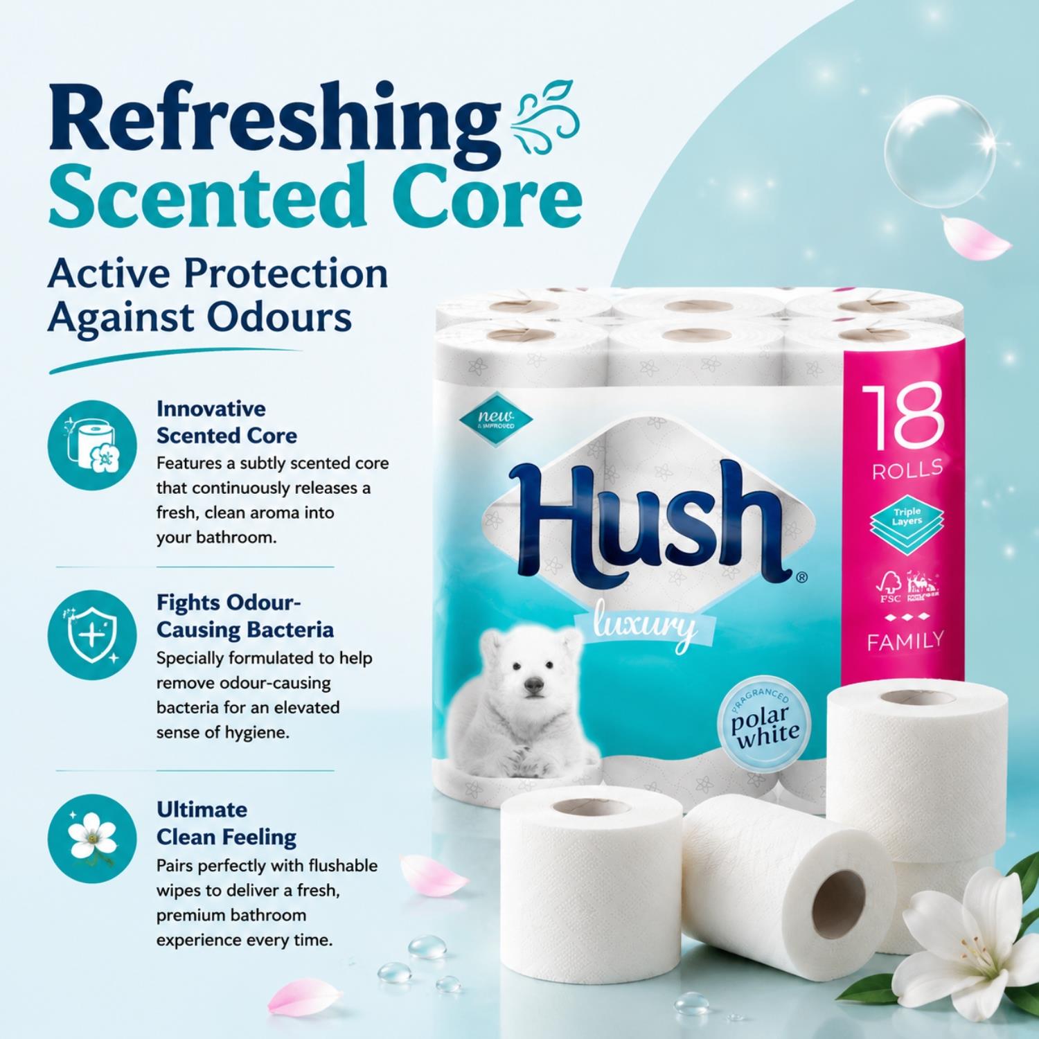 Freedom Rhino Kitchen Paper 24 Rolls + White 3-ply Toilet Tissues 18 Rolls