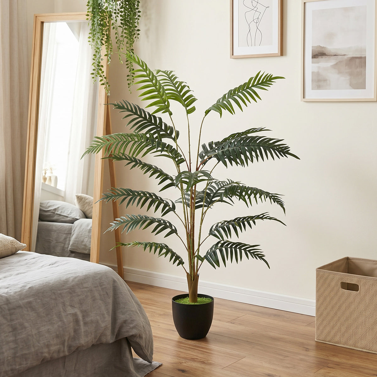 HOMCOM 120cm Tall Artificial Fern Topiary Tree In Cement Pot, Green