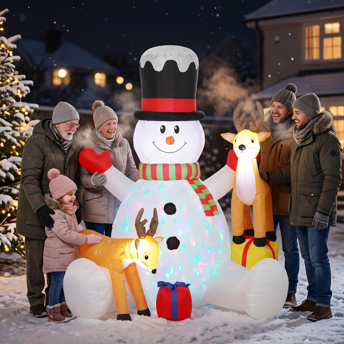 Outsunny 7ft Giant Christmas Inflatable Snowman With 2 Reindeer