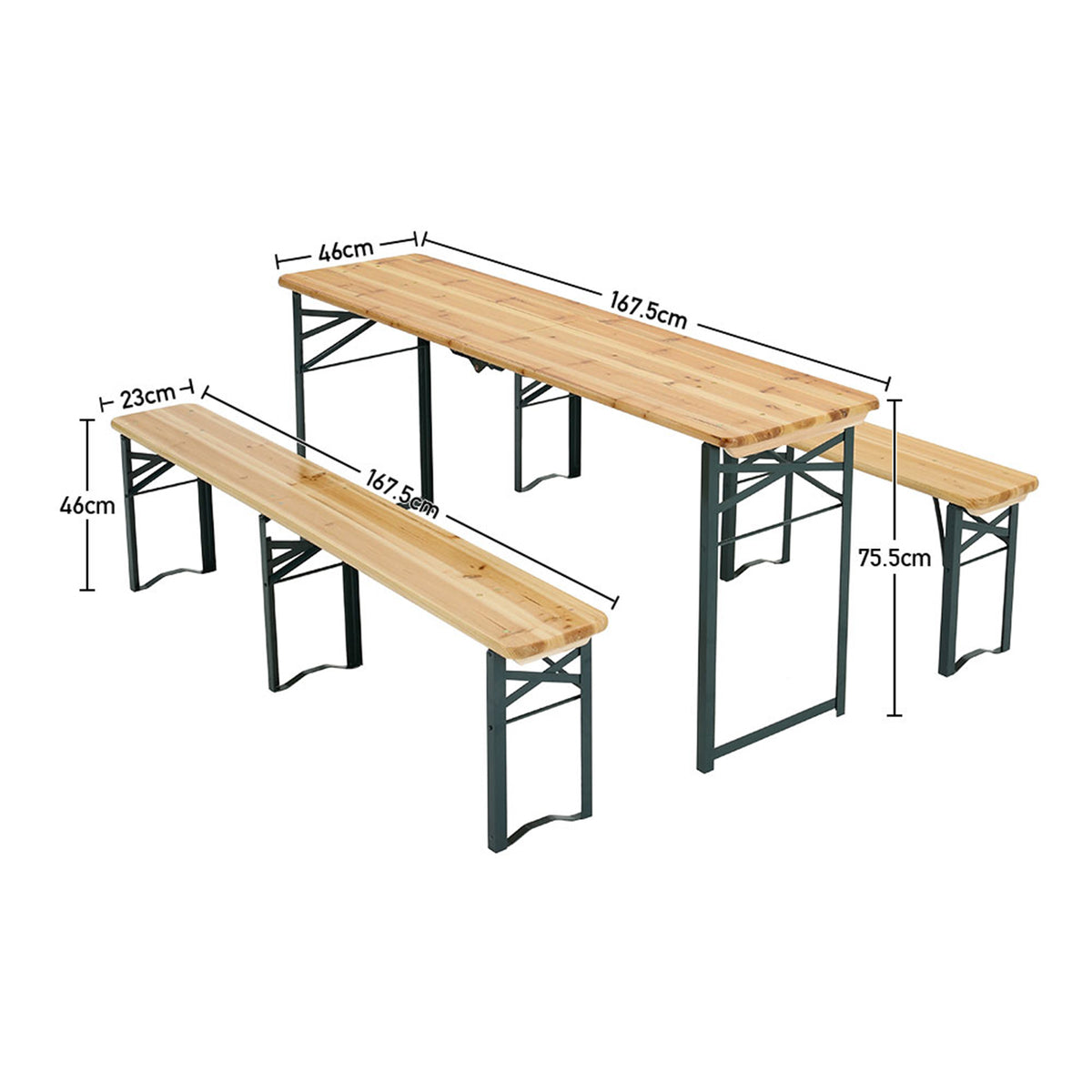 Outdoor Wooden 3-piece Garden Table Bench Furniture Set