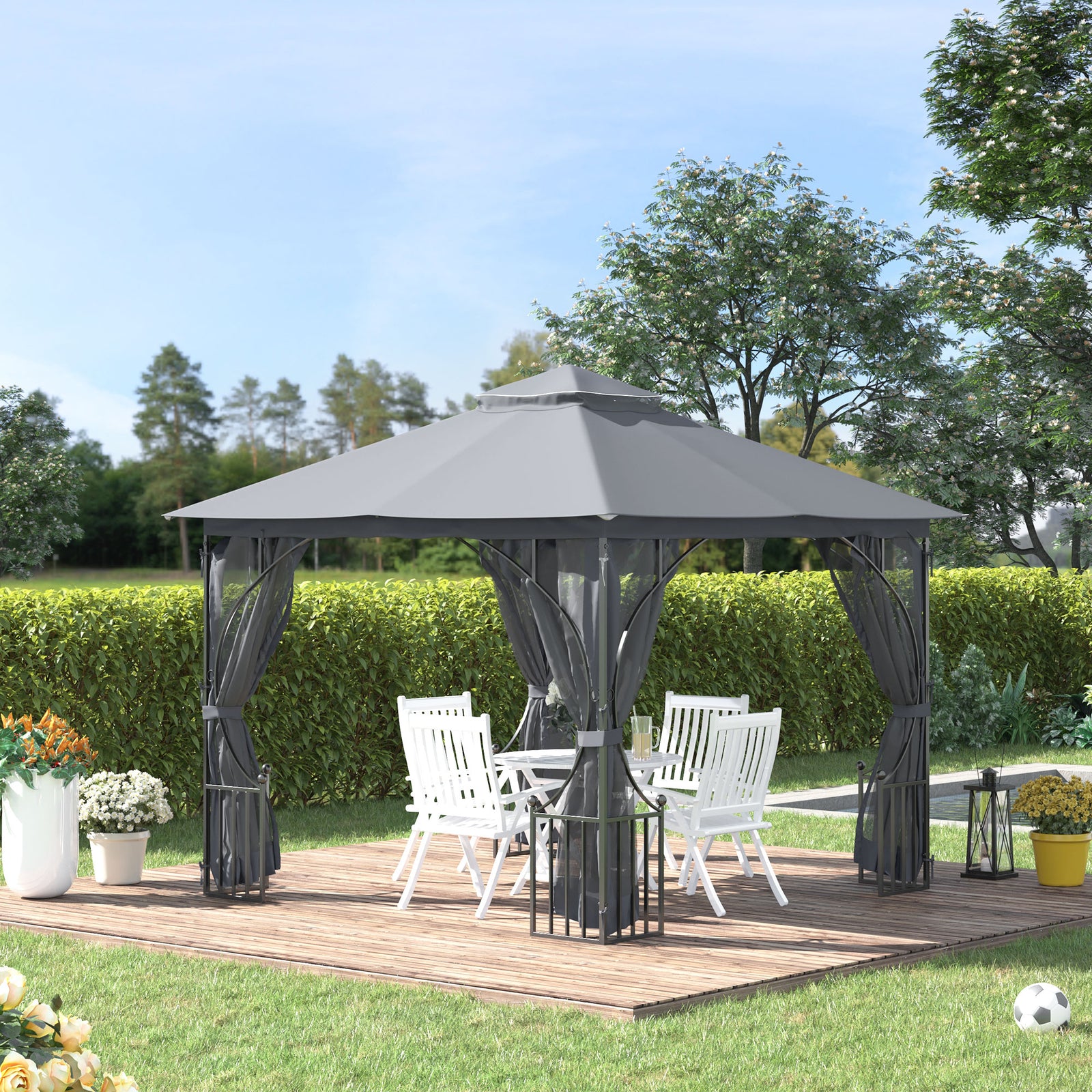Gazebo Party Tent Canopy Sun Shade For Patio Garden 3x3metre | Light Slate Gray