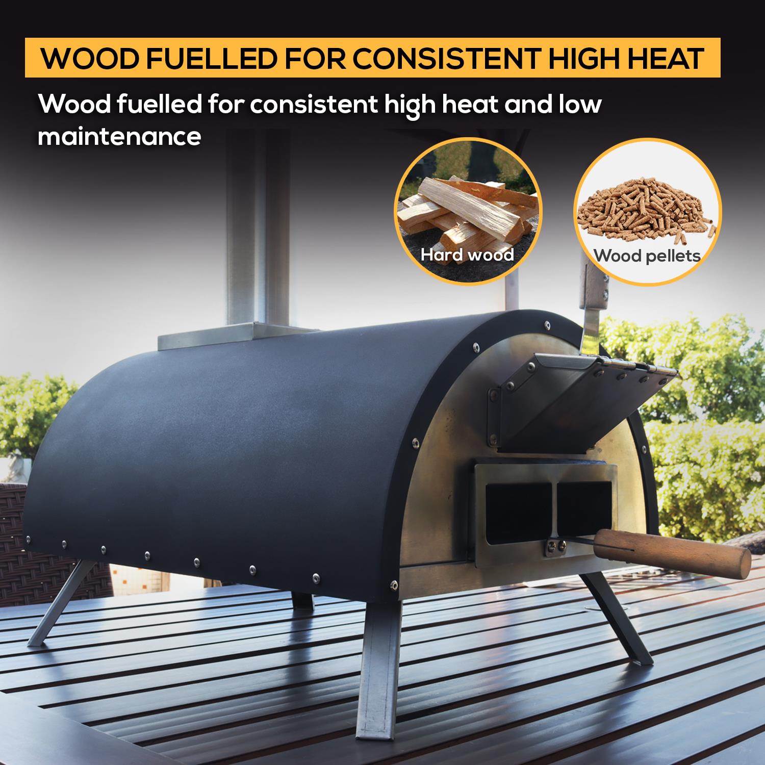 Pizza Oven Built-in Thermometer W/ Rain Cover & Pizza Paddle, Black/silver