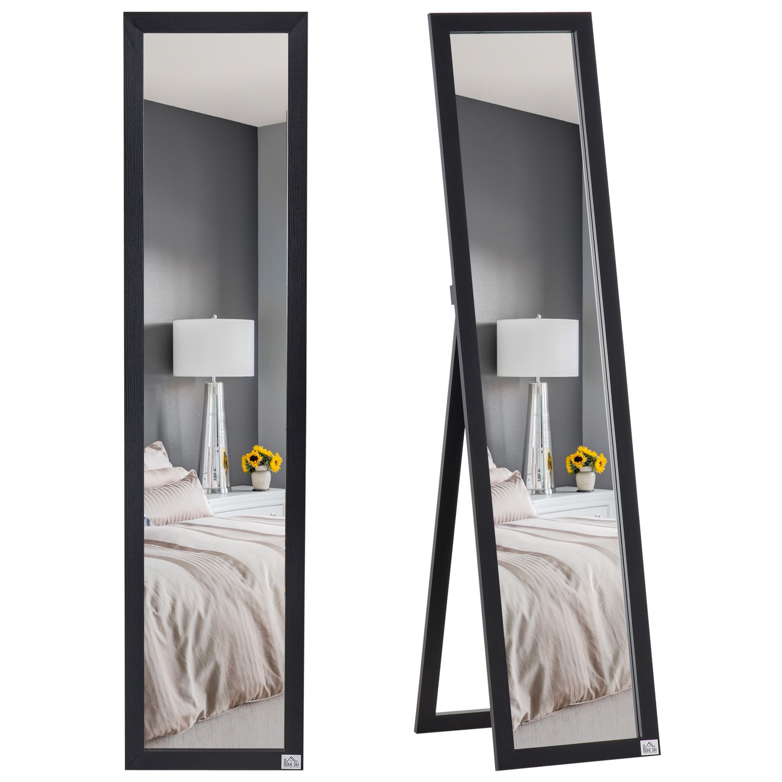Full Length Mirror Floor Standing Wall-mounted Long Mirror | One Size | Black