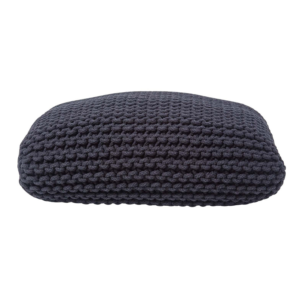 HOMESCAPES Black Square Cotton Knitted Pouffe Floor Cushion