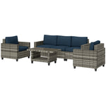 5 Seater Wicker Outdoor Furniture Set For Balcony, Navy Blue