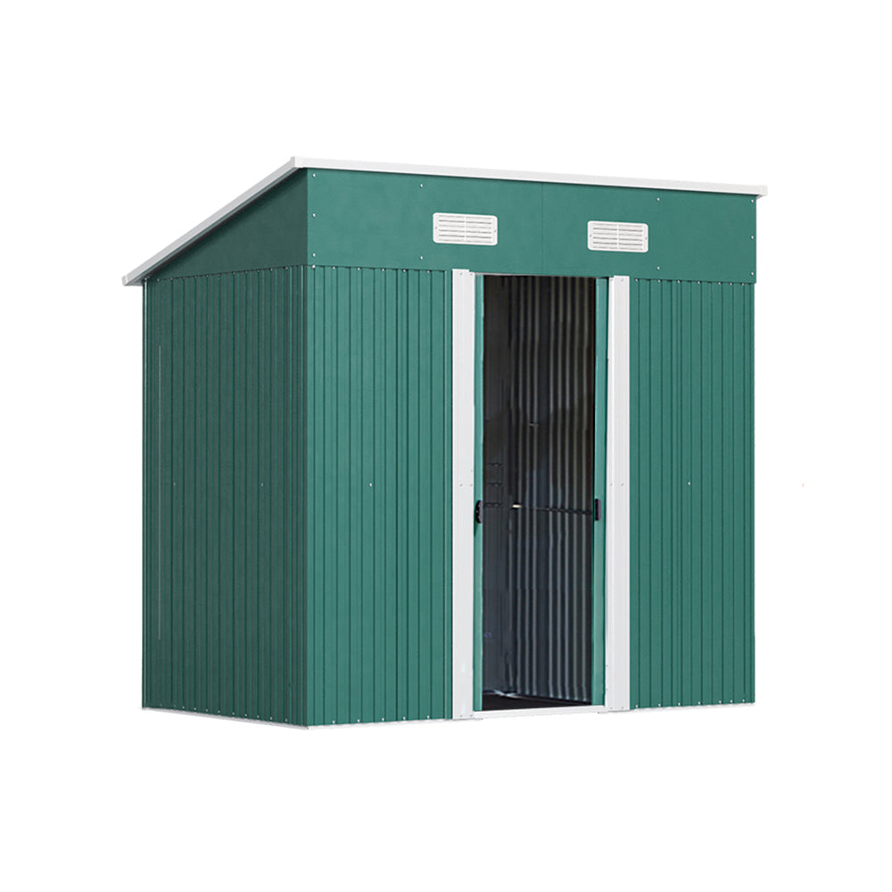 4x6ft Metal Storage Shed With Double Doors,ventilation And Foundation Frame Flat Roof Outdoor Tool Shed For Garden | Dark Green