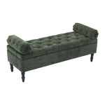 Chenille Fabric Storage Bench – Upholstered Seat With Pillowed Armrests & Hidden Compartment, 126cm W | Green