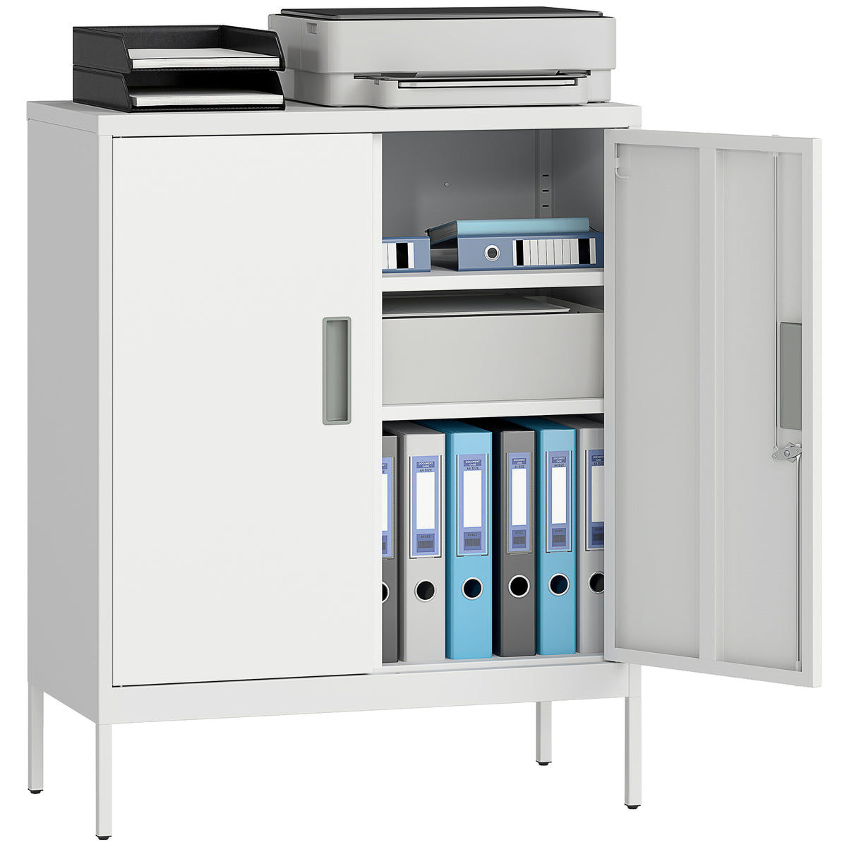 HOMCOM Metal Storage Cabinet With Lock For Home Office, Garage, Study
