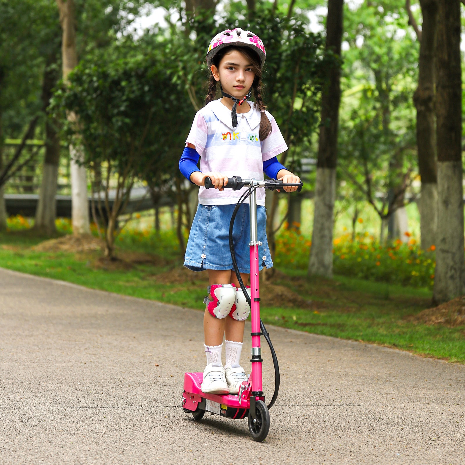 Folding Kids Electric Scooter For 7-14 Adjustable Battery Power | Pink