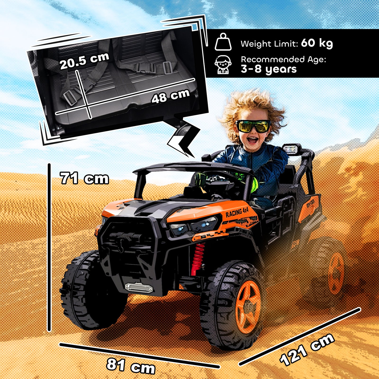24v Electric Ride On Car, 2-seater Kids Electric Truck | Orange