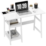 Compact Computer Desk With Storage Shelves For Home Office | White
