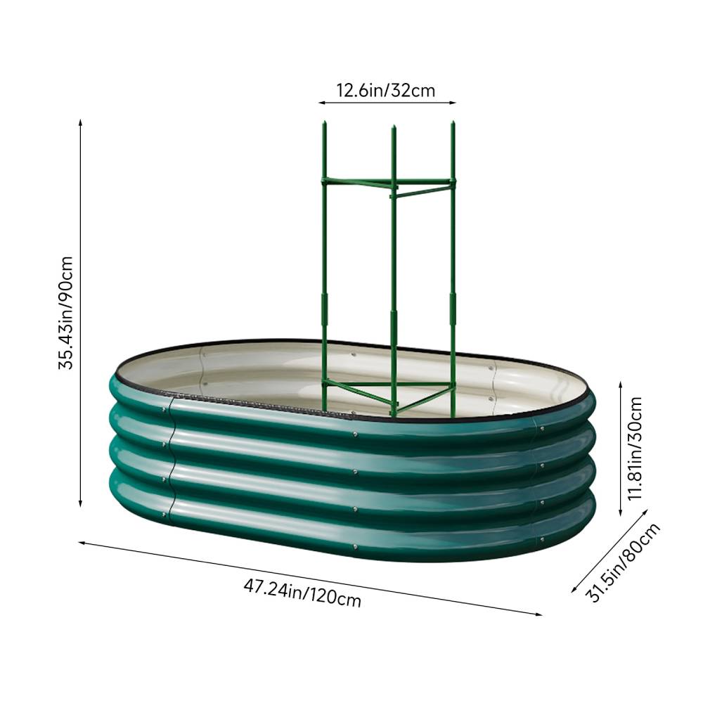 Galvanized Metal Raised Garden Bed – Elevated Planter Box With Safety Edging, Green, 120cm/160cm W X 80cm D X 30cm H | Small | Green