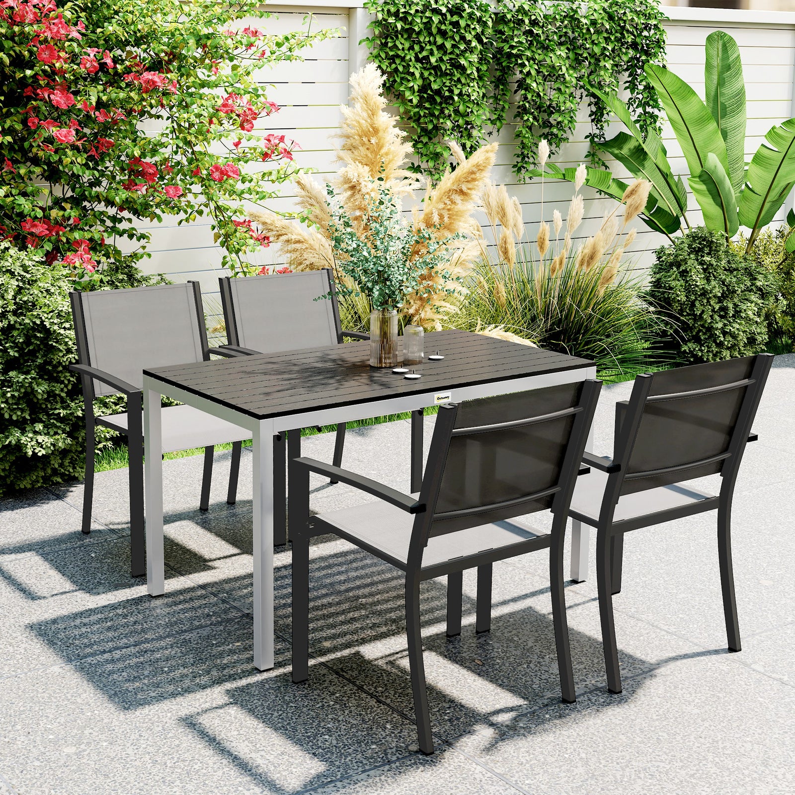 120x70cm Aluminium Table, Slatted Top, Black