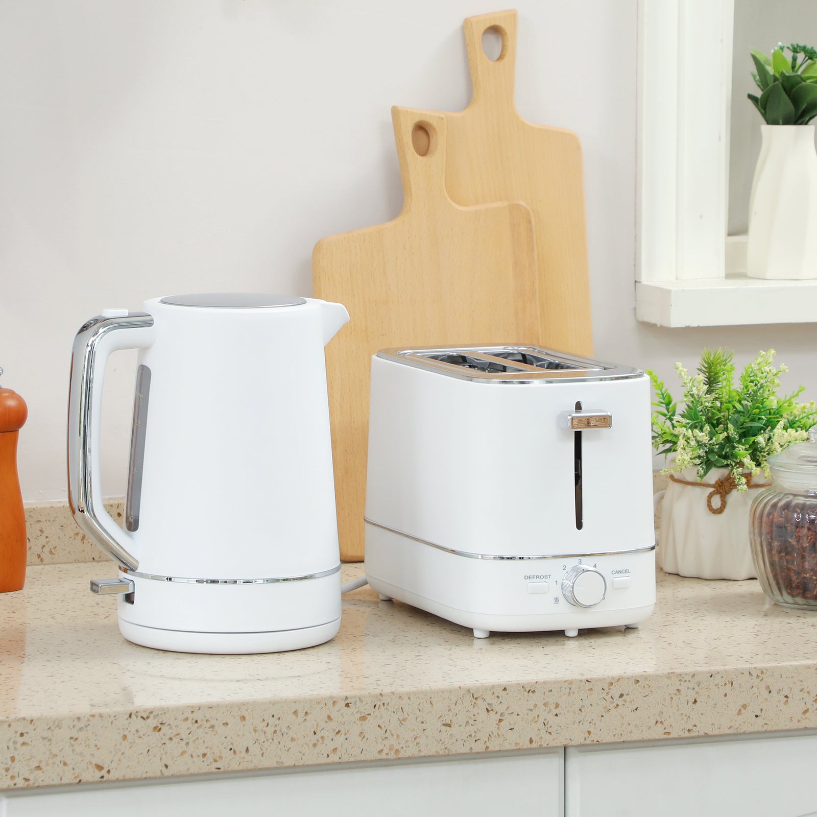 1.7l 3000w Fast Boil Electric Kettle And 2 Slice Toaster Set | White