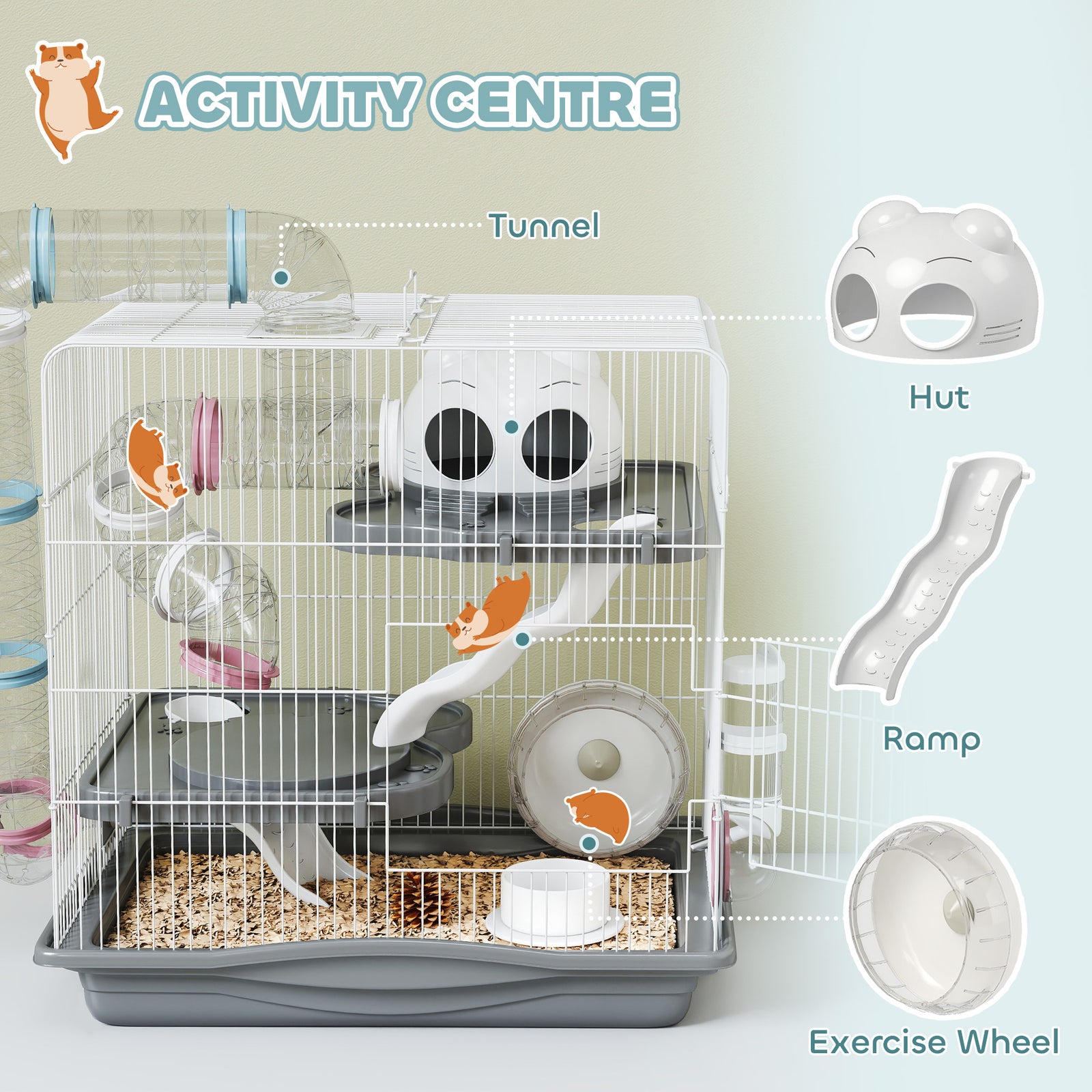 3-tier Hamster Cage, Gerbil Cage For Dwarf Hamsters, 45 X 30 X 45 Cm