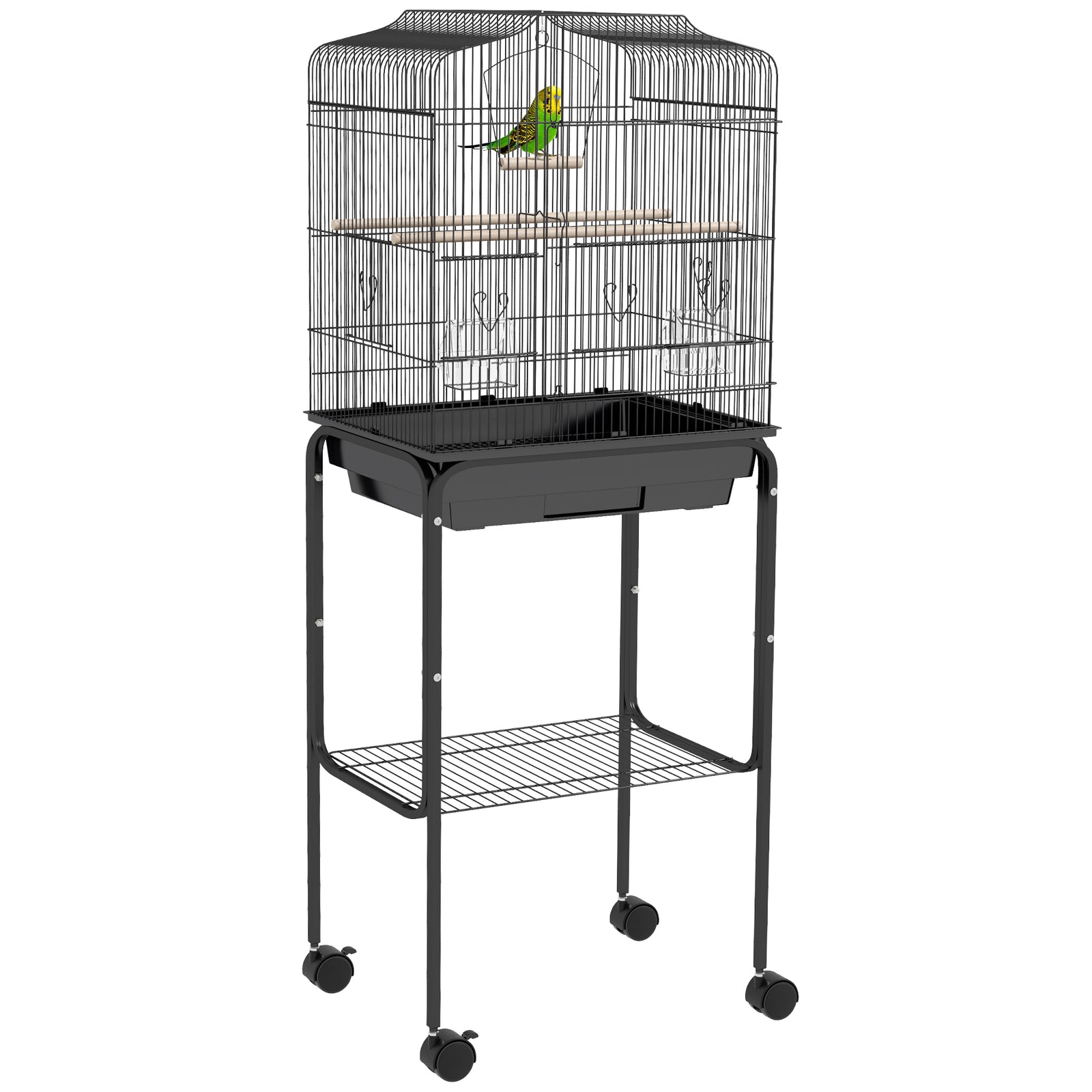 Pawhut Bird Cage For Budgie Finch Canary Parakeet W/ Stand Tray Black