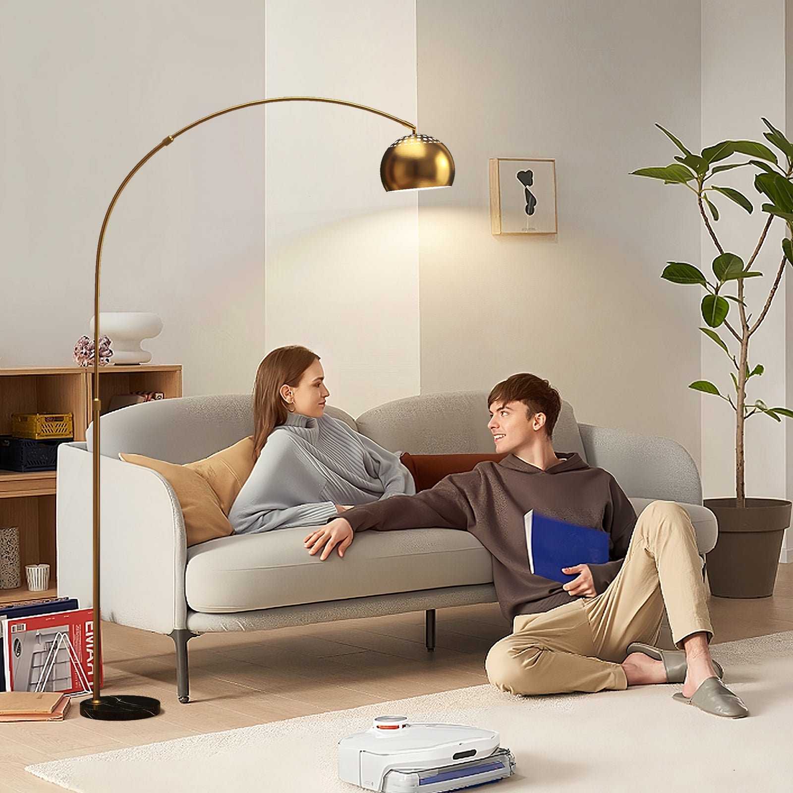 Arc Floor Lamp For Living Room, Free Standing Tall Lamp
