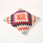 Handwoven Kilim Cushion With Feather Filling | 45cm x 45cm | Pink & White