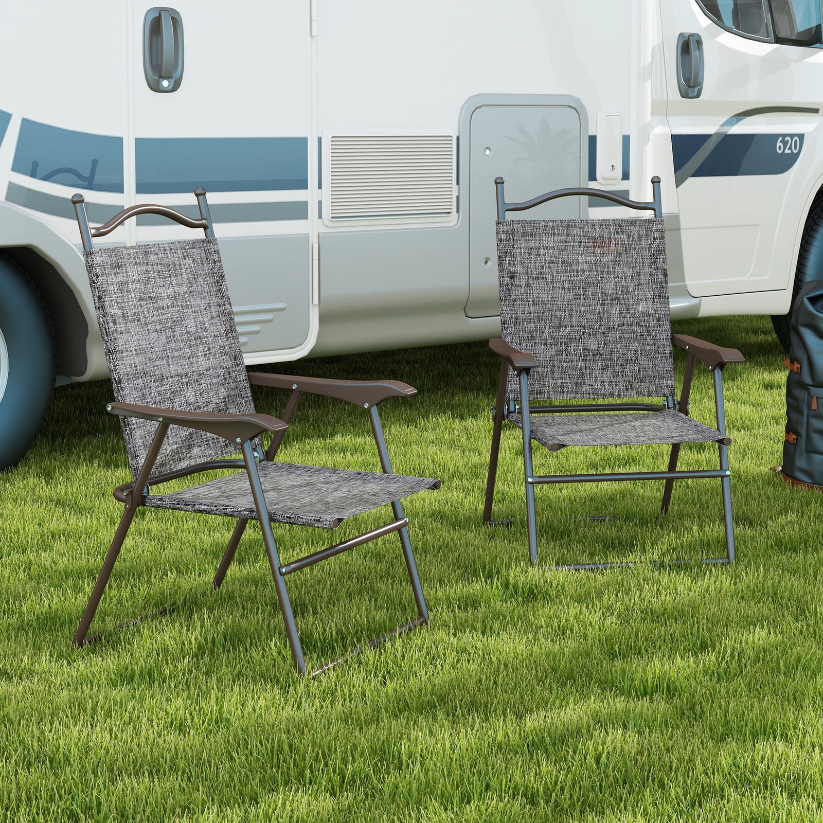 2pcs Folding Chair With Armrest, Breathable Mesh Fabric Seat | Gray