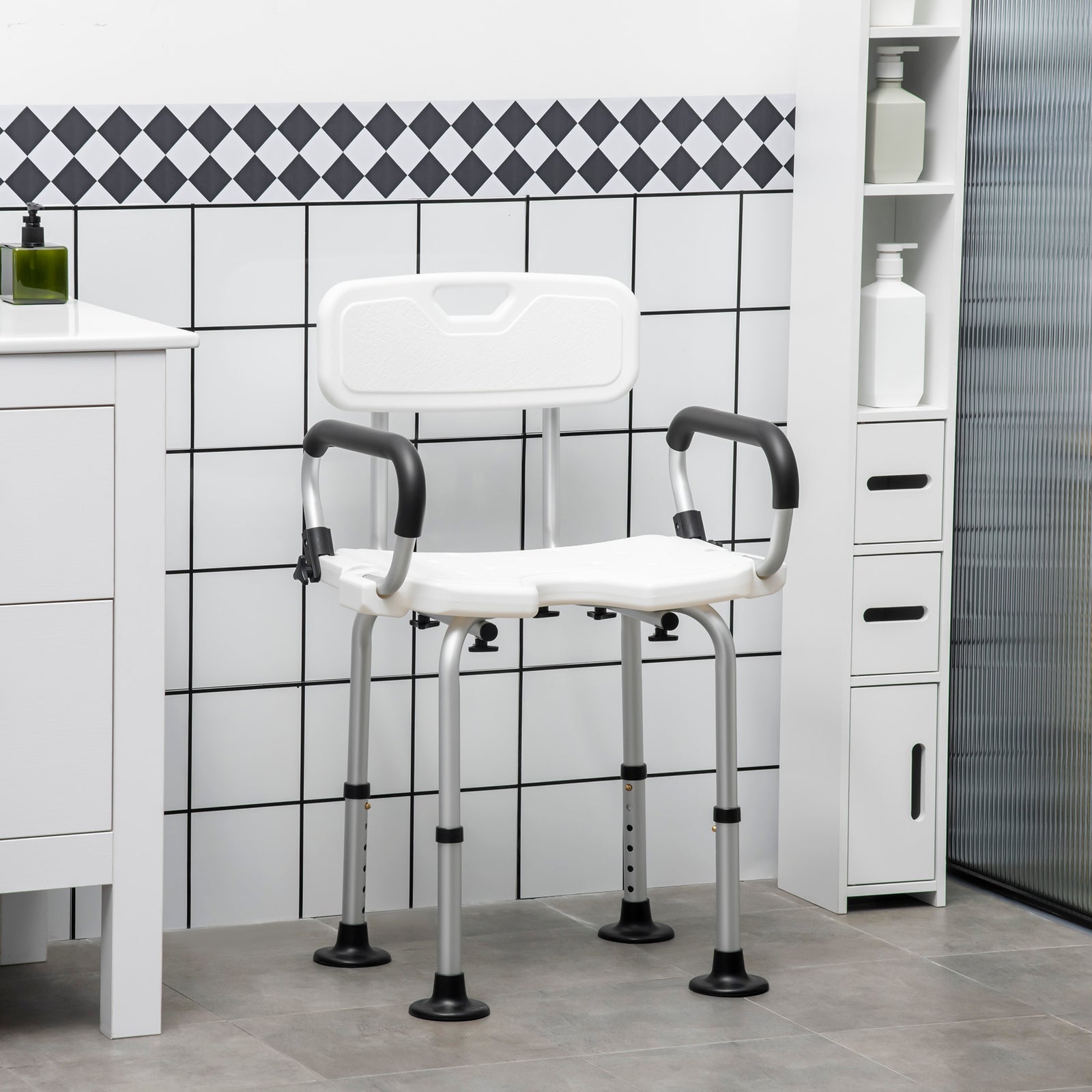 Adjustable Shower Stool With Suction Foot Pads For Elderly