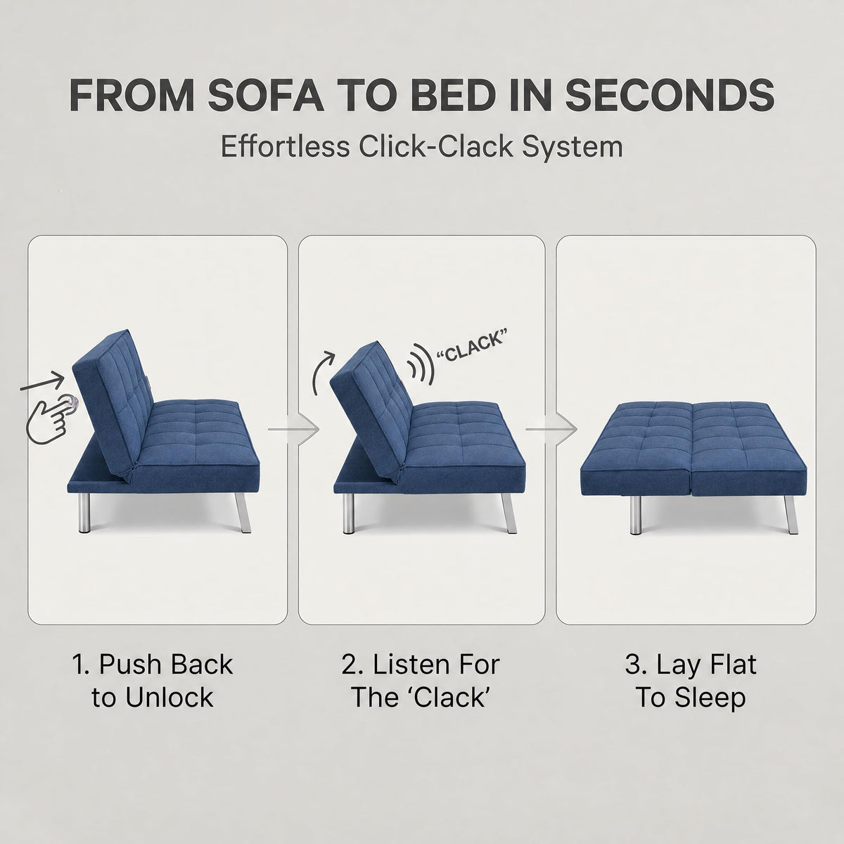 Britney Linen Sofa Bed 3 Seater | Blue