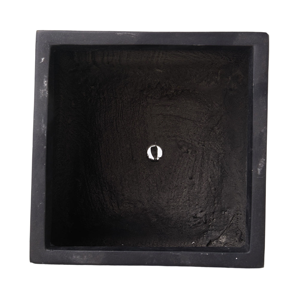 Cube Shaped Cement Planter Flower Pot With Drainage Holes | Large | Black