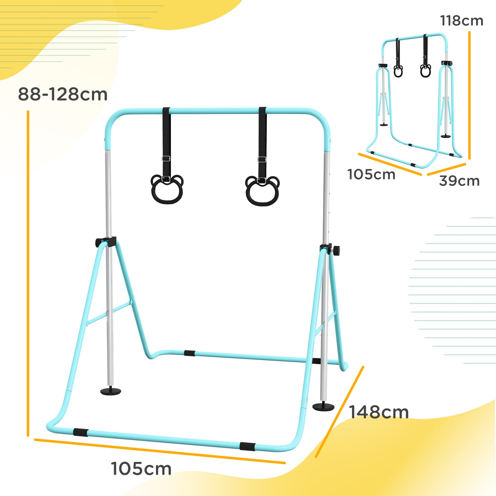 Adjustable Height Foldable Kids Gymnastics Bar With Non-slip Mats | Green